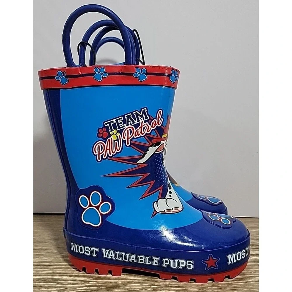 Paw Patrol Toddler Boys Rubber Rain Boots Pull On Blue Red Multi-Size 5/6 NEW